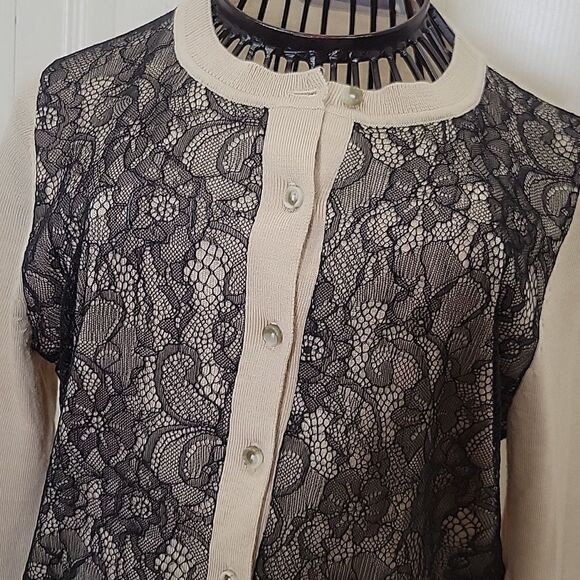 LOFT Tan Cardigan with Black Lace Bodice Size XS - Picture 3 of 9